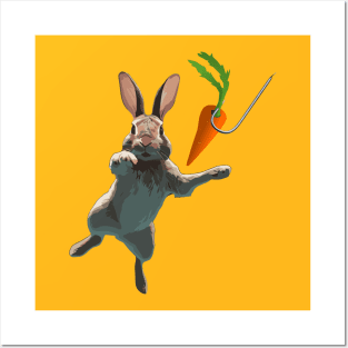 Chasing carrot funny bunny! Posters and Art